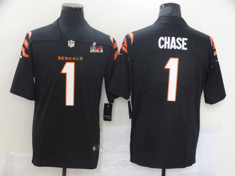 Cheap 2022 Super Bowl Men Cincinnati Bengals 1 Chase Black Nike Vapor Untouchable Limited 2021 NFL Jersey